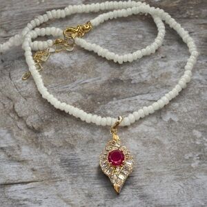 Elegant Gold Ruby CZ Pendant Necklace